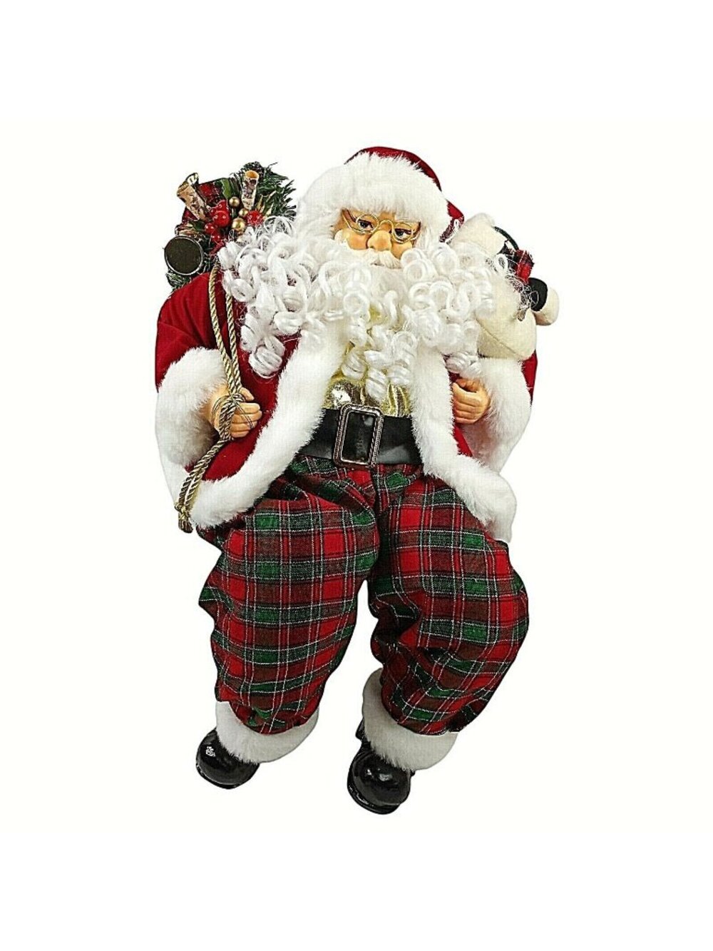 Santa Claus Christmas Figurine With Red & Green Plaid Pants 18" Large Decoration
